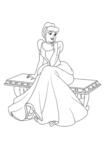 Cinderella Sitting on Bench coloring page