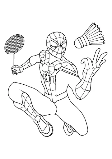 Spiderman with Badminton coloring page