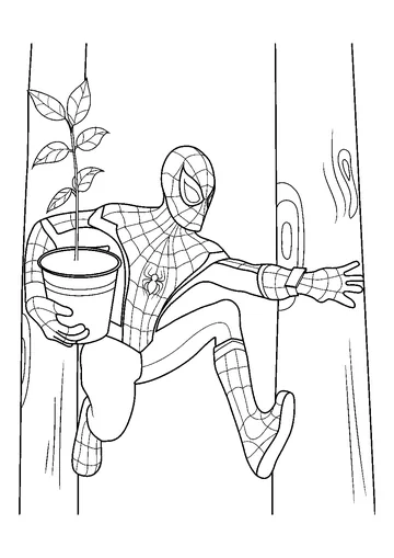 Spiderman with Flower Pot coloring page