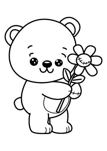 Friendly Bear Holding Flower coloring page