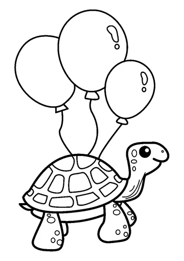 Cute Turtle Flying With Balloons coloring page