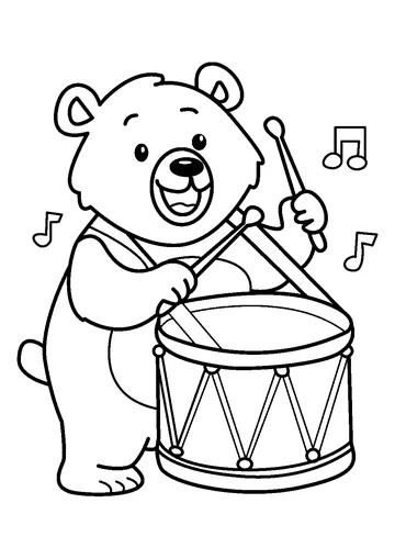 Happy Bear Playing Drum coloring page