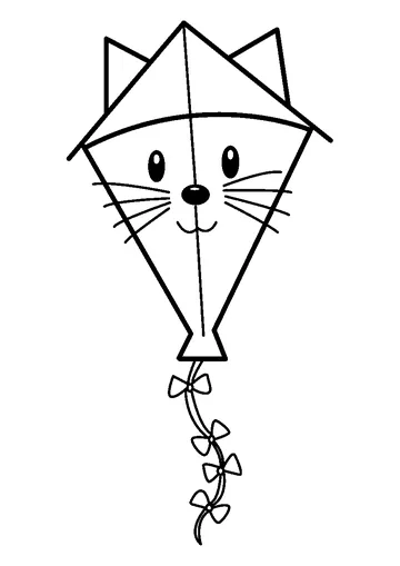 Cute Cat Face Kite Fun coloring page