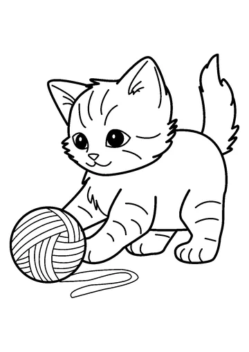 Cute Kitten Plays With Yarn coloring page