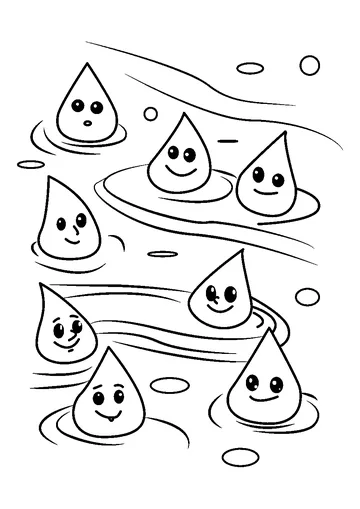 Cute Drops in Chocolate River coloring page