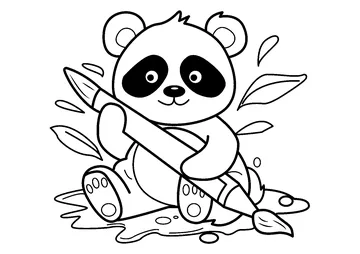 Happy Panda Holding Paintbrush coloring page