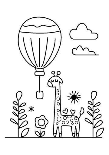 Balloon and Giraffe Friends coloring page