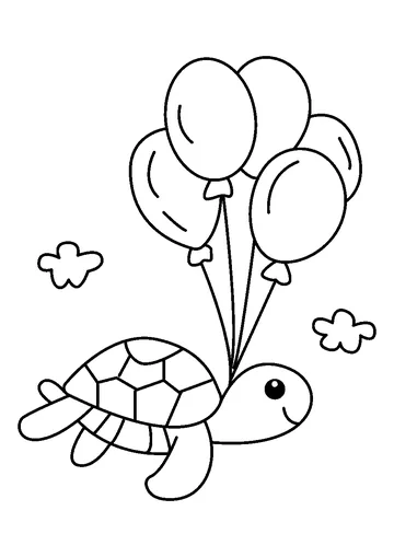 Happy Turtle Balloon Journey coloring page