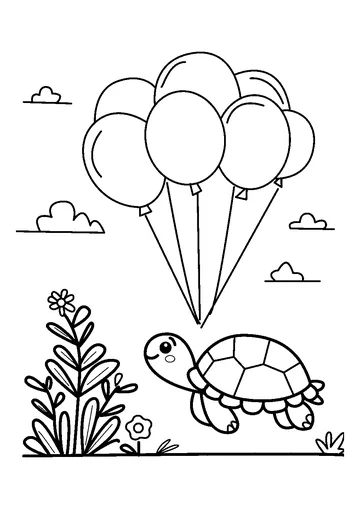 Happy Turtle with Balloons coloring page