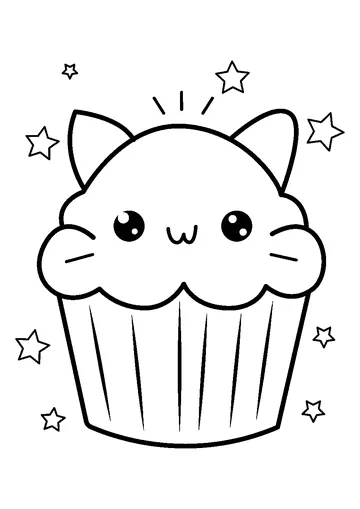 Sweet Kawaii Cat Cupcake coloring page