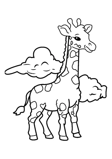 Cute Giraffe Among Clouds coloring page