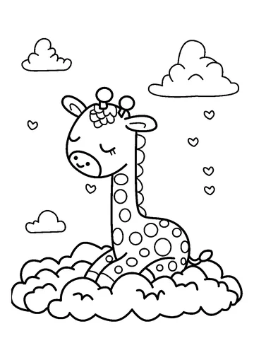 Sweet Giraffe Dream in Sky coloring page