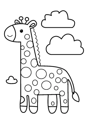 Happy Giraffe and Clouds coloring page