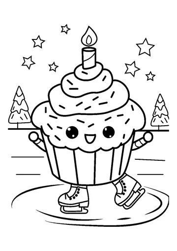 Winter Cupcake Ice Skater coloring page