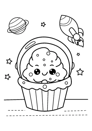 Sweet Space Explorer Cupcake coloring page