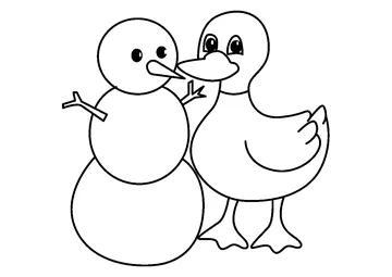 Friendly Duck and Snowman coloring page
