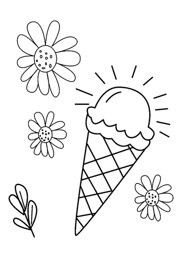 Sweet Ice Cream and Flowers coloring page