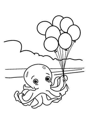 Happy Octopus Balloon Vendor coloring page