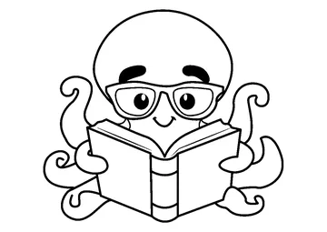 Smart Octopus Reading Book coloring page