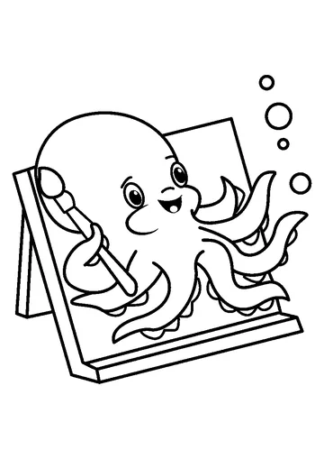 Happy Octopus Artist coloring page