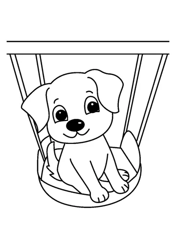 Cute Puppy on Swing coloring page