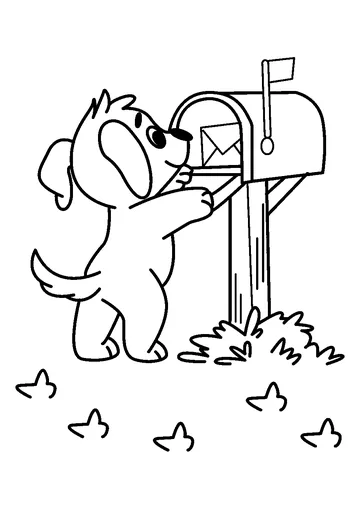 Cute Puppy Checks Mailbox coloring page