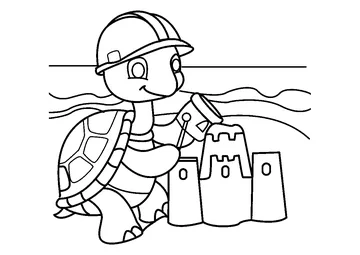 Turtle Builds Beach Sandcastle coloring page