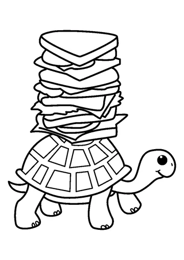 Turtle Carries Giant Sandwich Stack coloring page