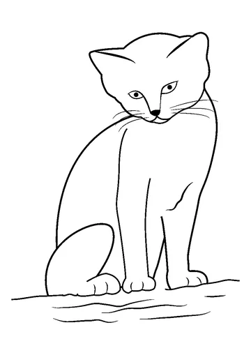 Cat looking Cute while sitting on Sand coloring page