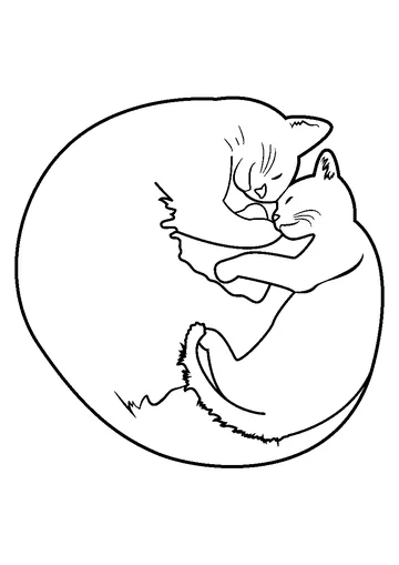 Cute Kitten Sleeping with Mom coloring page