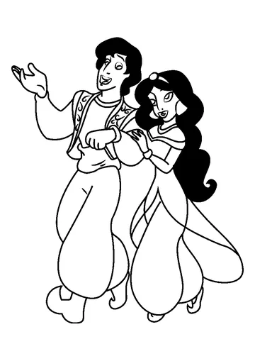 Aladdin and Jasmine are going coloring page