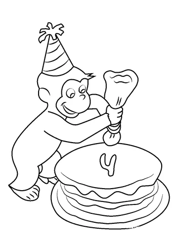 Curious George making Birthday Cake coloring page