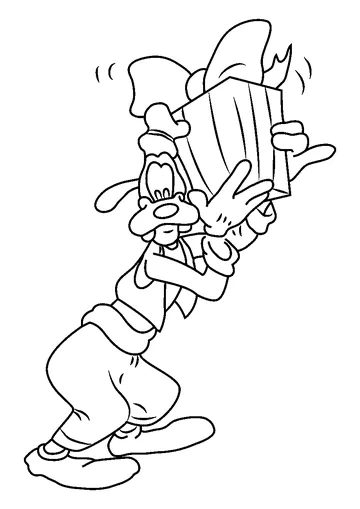 Goofy having Gift coloring page