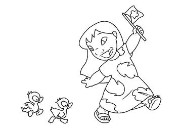 Lilo with Ducks coloring page