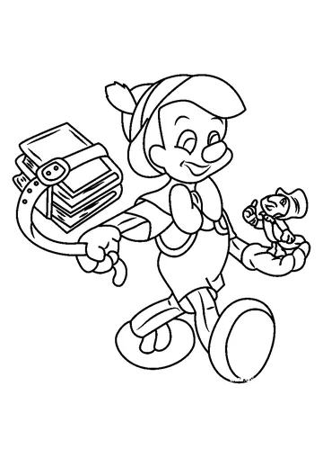Pinocchio with Books coloring page