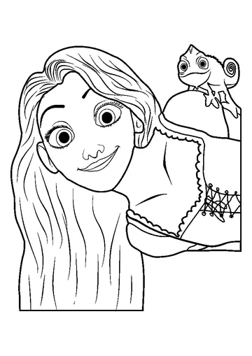 Rapunzel and Pascal coloring page