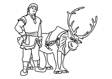 Kristoff with reindeer coloring page