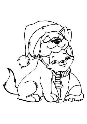 Christmas Cat and Dog coloring page
