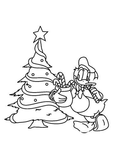 Donald Duck with Christmas Tree coloring page