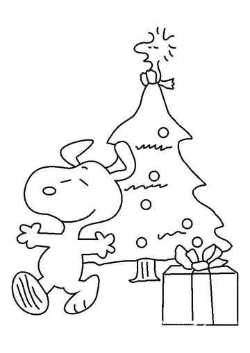 Snoopy with Christmas Tree coloring page