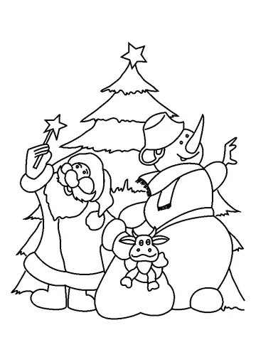 Santa Claus with Snowman coloring page