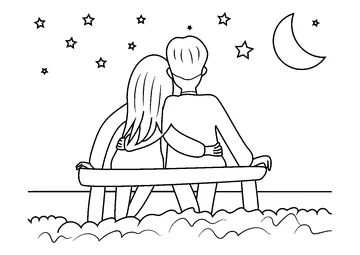 Couple Sitting On Beanch coloring page