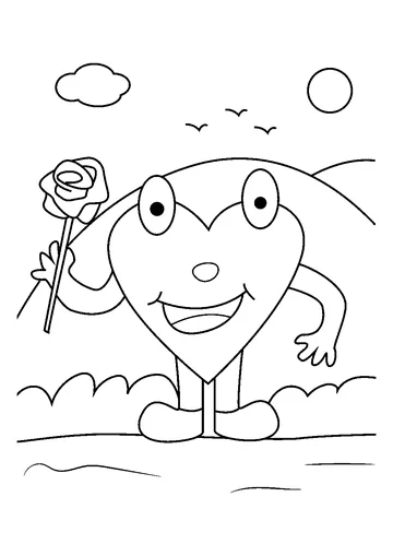 Happy Heart With Rose coloring page