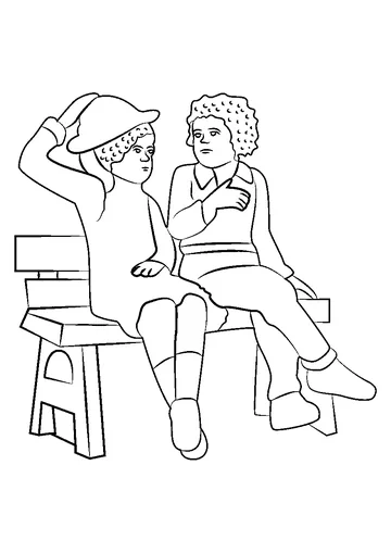 Couple Sitting On Bench coloring page