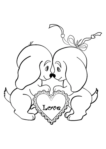 Cute Valentines Day Dogs coloring page