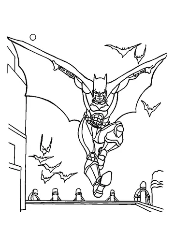 Batman Flying with Bats coloring page