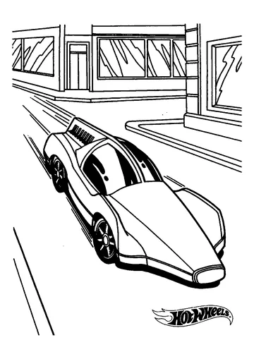 Cartoon Car Runs Very Fast In The City From Hot Wheels coloring page