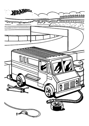 Hot Wheels Fixing Vans In The Raceway Pitstop coloring page