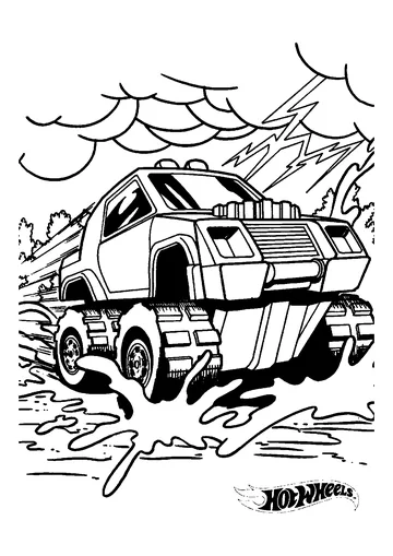 Monster Truck Runs Out Of Thunderstorm coloring page