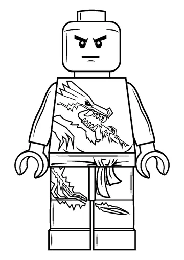 Ninjago Zane wears suit printed dragon on it coloring page